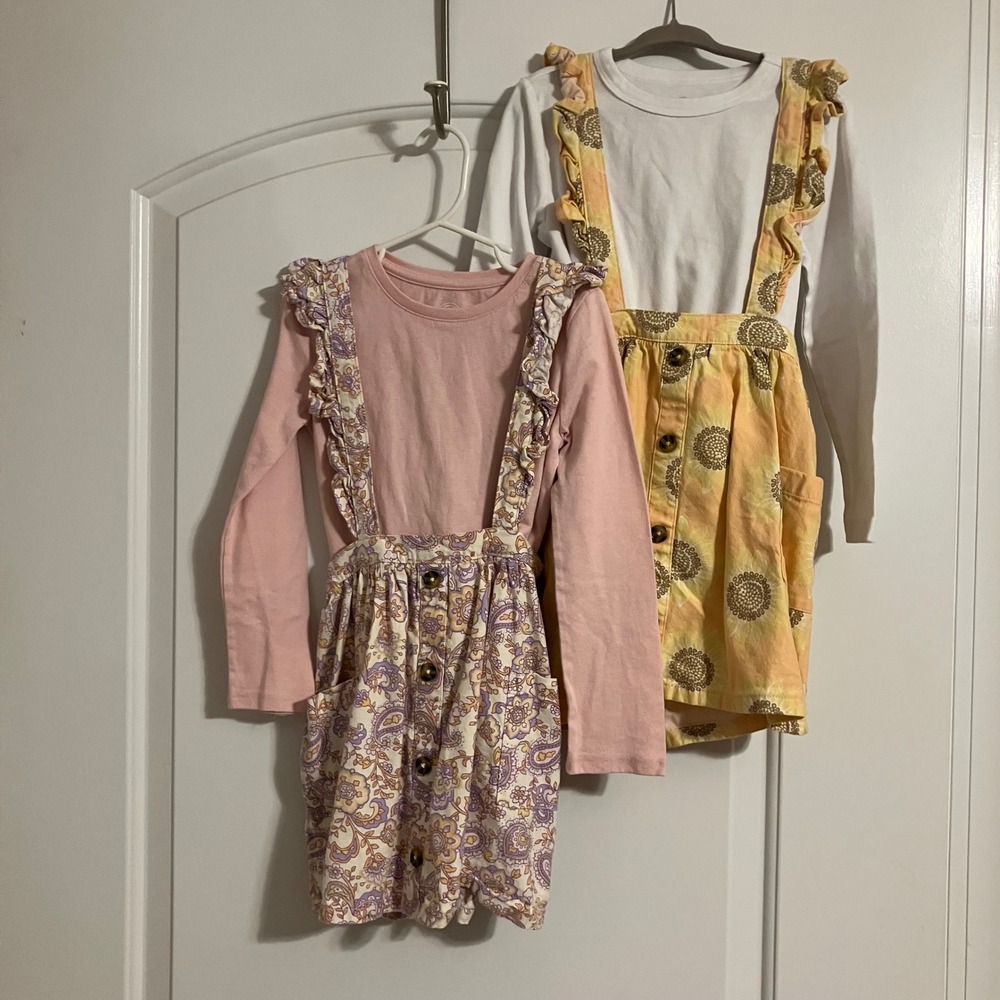 Wonder Nation Girls 2 Pack Pinafore Dress Sets Sunflower Paisley Size 5T XS 4-5